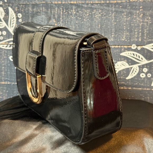 Two Strap Black Patent Leather Handbag - Picture 2 of 7